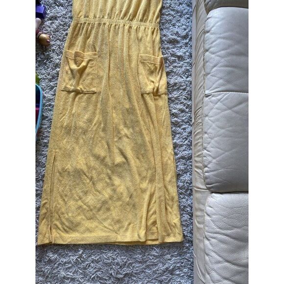 Vintage Gertrude Davenport Dress Long Terrycloth Yellow Large Pocketed Maxi - Picture 3 of 9